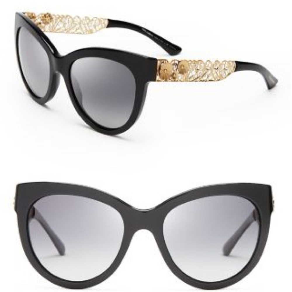 Dolce & Gabbana Polarized Black and Gold Filigree floral Cat-Eye Sunglasses